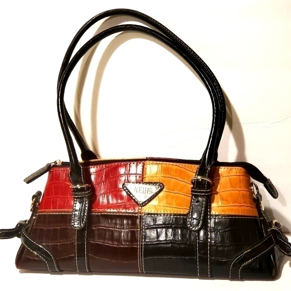 Leather Croc Embossed Patchwork Satchel Shoulder Bag Purse
